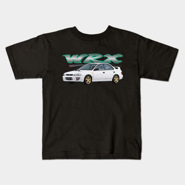 JDM Impreza WRX STI GC8 Version 3 III type r aspen white colin mcrae Kids T-Shirt by cowtown_cowboy